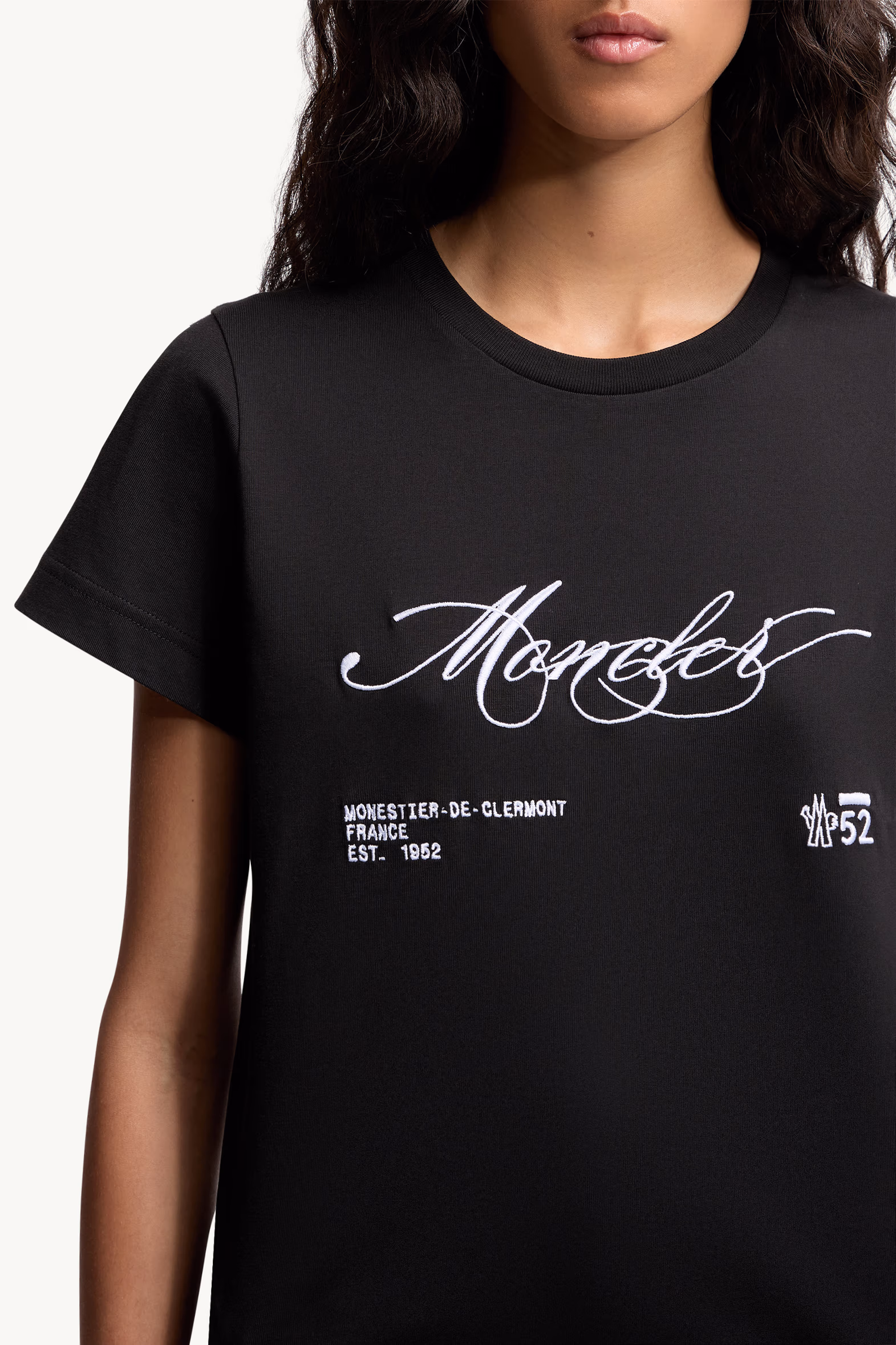 T-shirt en coton à logo lettres cursives brodé Femmes Noir Moncler 6